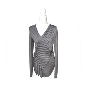 Steffen Schraut Long Sleeve  Ruched  Asymmetrical Gray   Long Sleeve Blouse